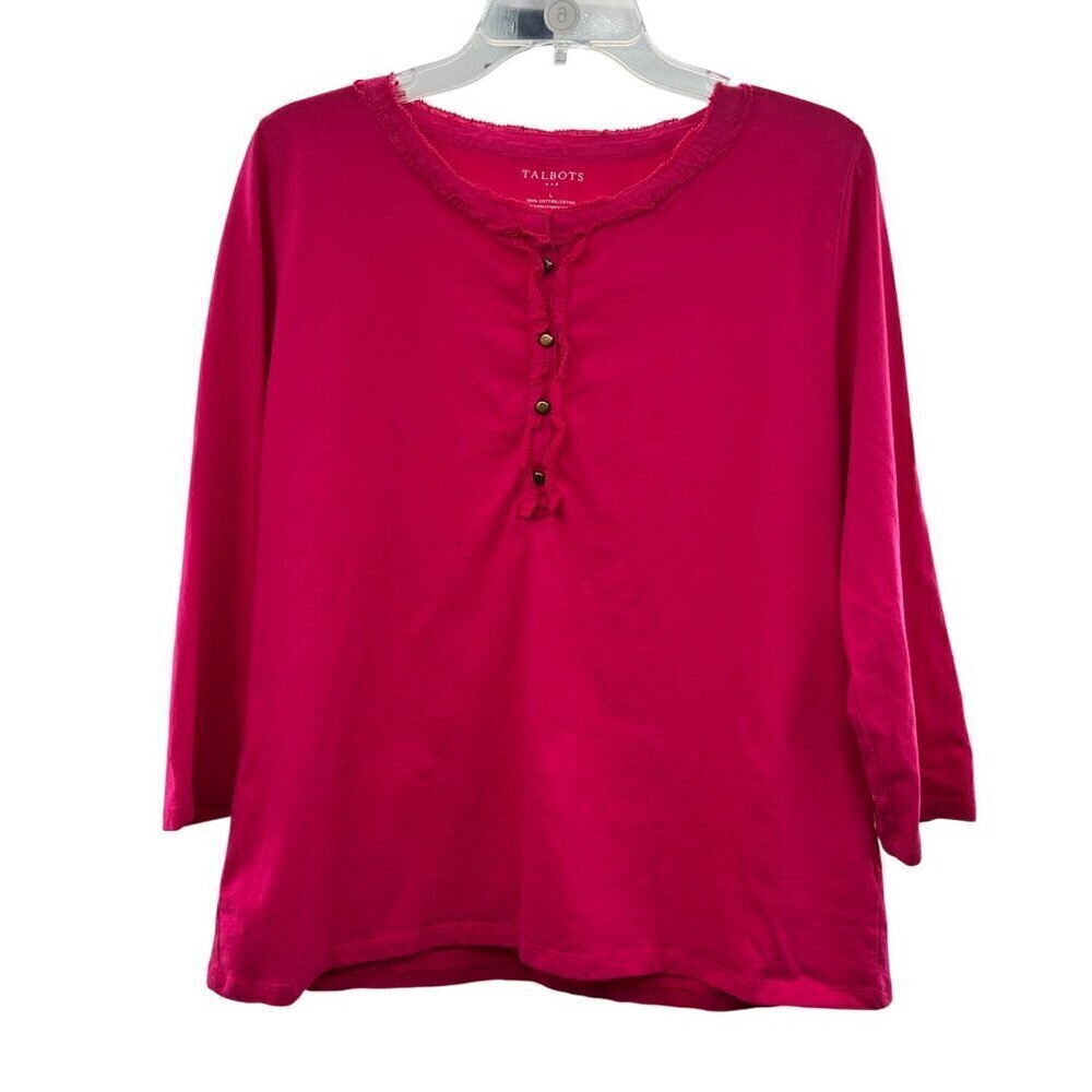 Talbots Women's 3/4 Sleeve Henley Top Pink Size Large Buttons